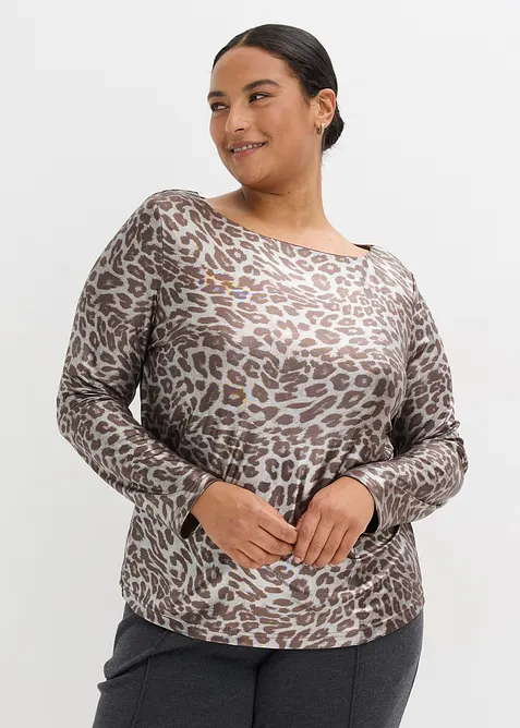 Leopard-topp med glanstrykk, bonprix