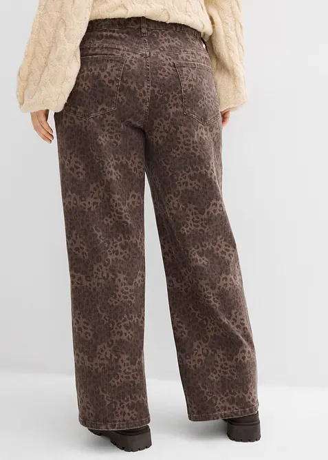 Wide Leg-twillbukse med leopardmønster, bonprix
