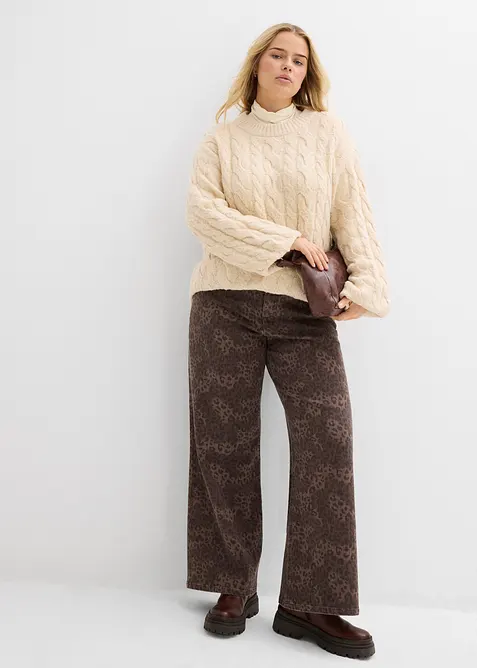 Wide Leg-twillbukse med leopardmønster, bonprix
