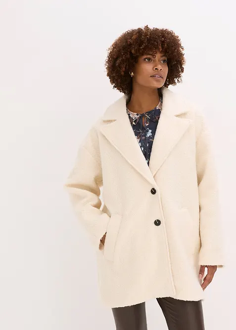 Kort, oversized k&aring;pe i boucl&eacute;, bonprix