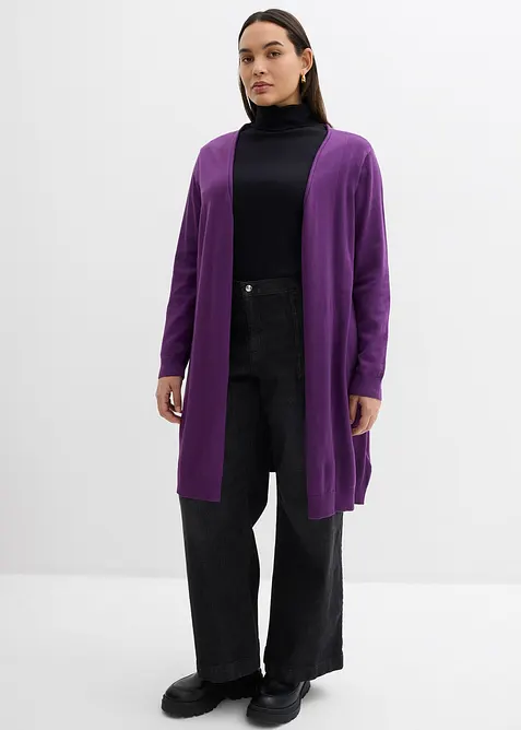 Lang strikkejakke med rullekant, bonprix