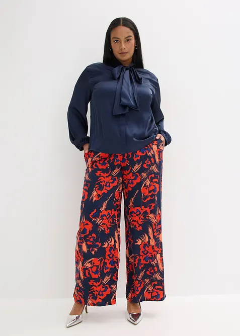 Bluse med sløyfe av lett sateng, bonprix