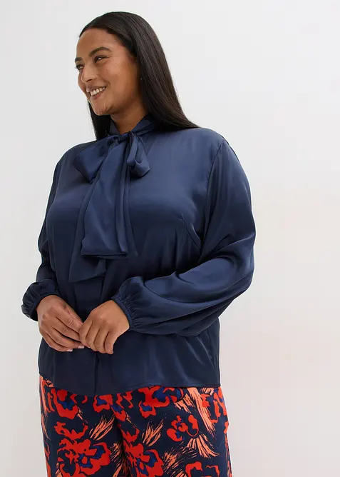 Bluse med sløyfe av lett sateng, bonprix