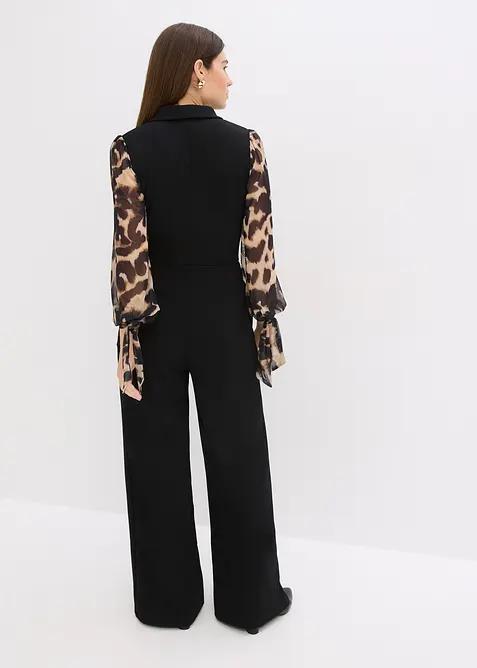 Jersey jumpsuit med ermer i mesh, bonprix