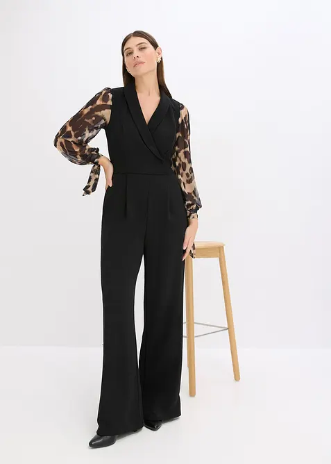 Jersey jumpsuit med ermer i mesh, bonprix