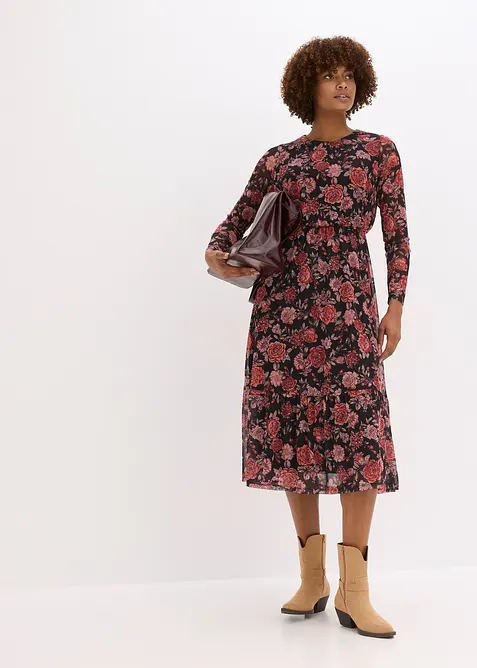 Midikjole i myk mesh, bonprix