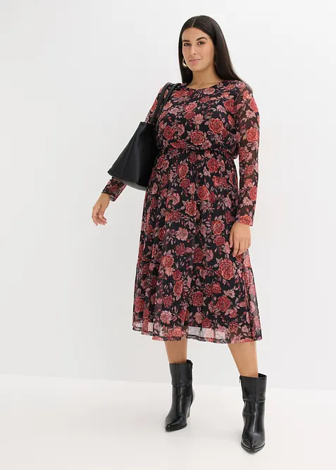 Midikjole i myk mesh, bonprix