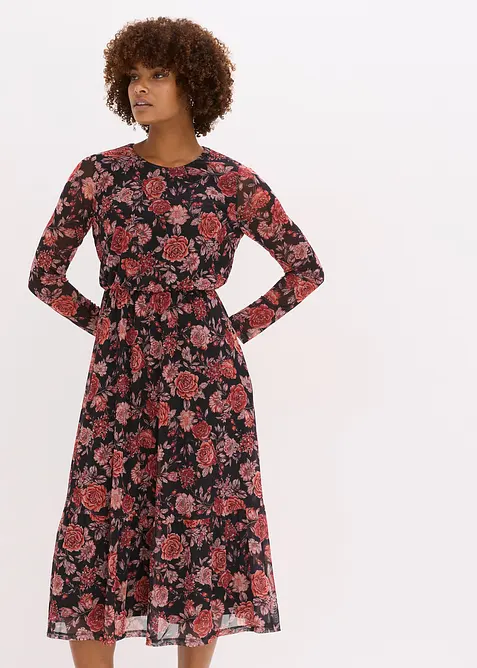 Midikjole i myk mesh, bonprix