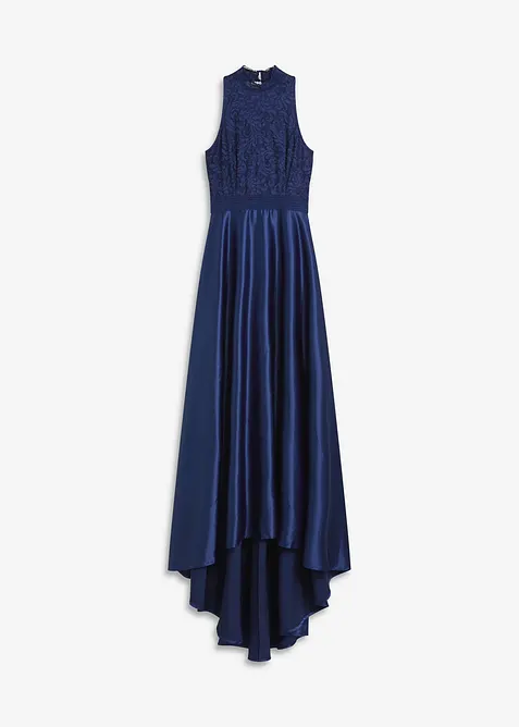 Maxikjole av sateng med glans og blonde, bonprix