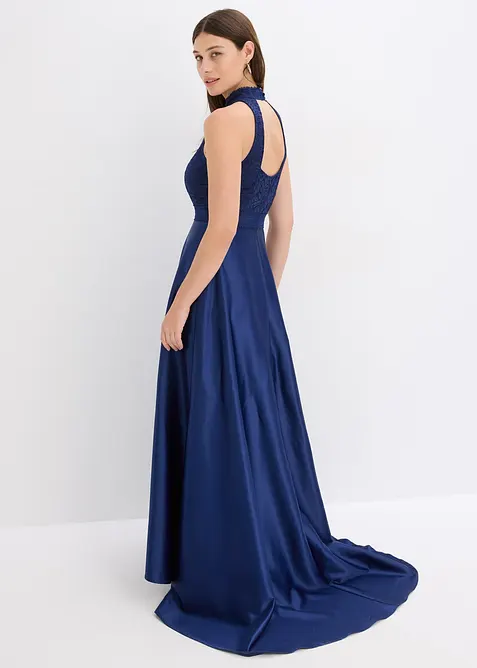 Maxikjole av sateng med glans og blonde, bonprix