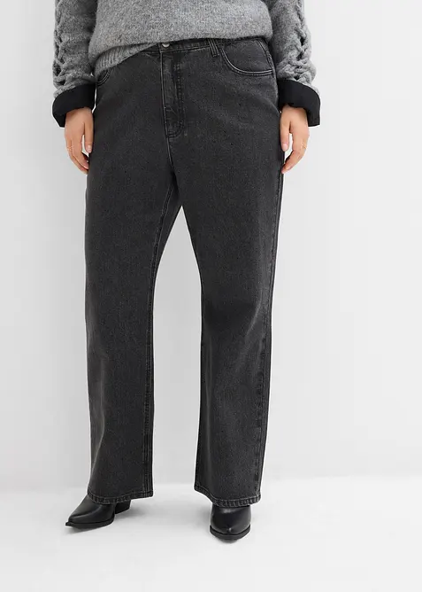 Loose Straight-jeans High waist, komfortlinning med strass, bonprix