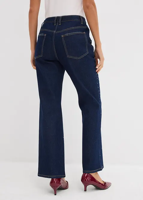 Straight Jeans Mid Waist med strass, bonprix
