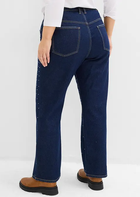 Straight Jeans Mid Waist med strass, bonprix