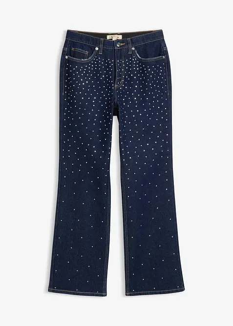 Straight Jeans Mid Waist med strass, bonprix