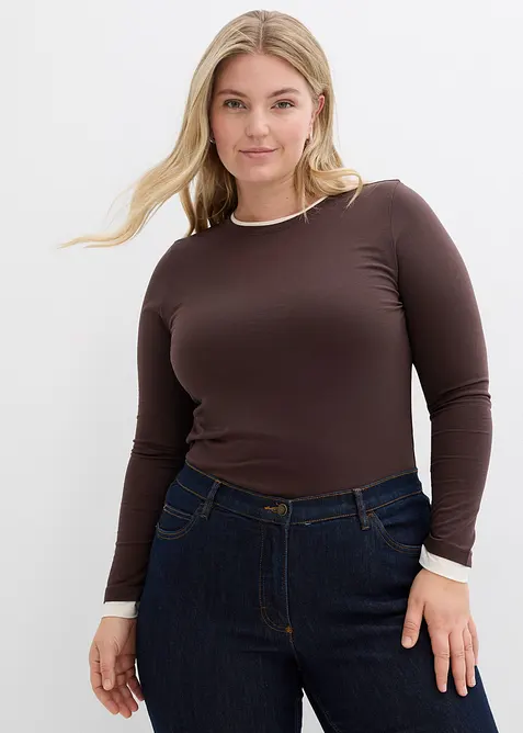 Langermet topp i bomullsmiks, bonprix