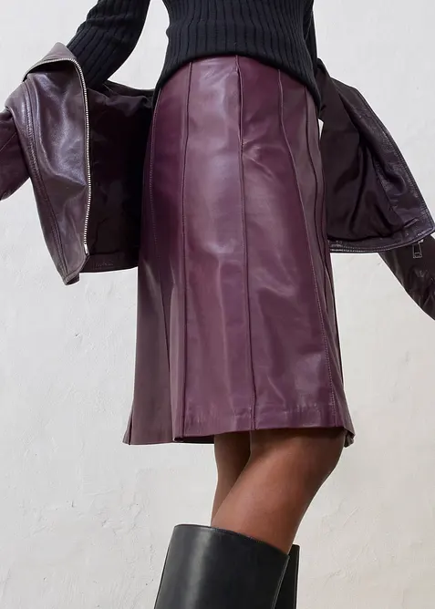 Utskrådd skinnskjørt i lammenappa, bonprix