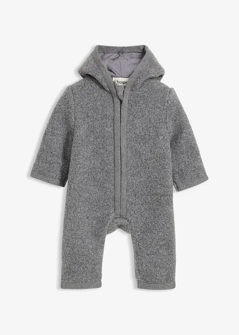 Babyoverall i ullstil med hette, bonprix