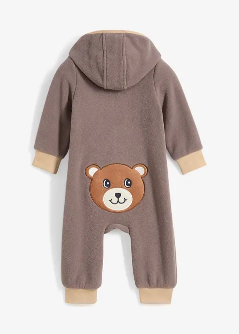 Fleeceoverall med hette og bamse-applikasjon, bonprix