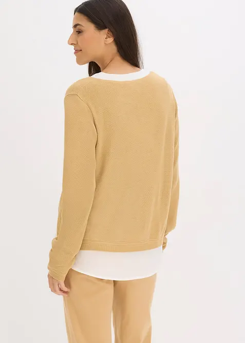 Genser i finstrikk med bluseinnfelling, bonprix