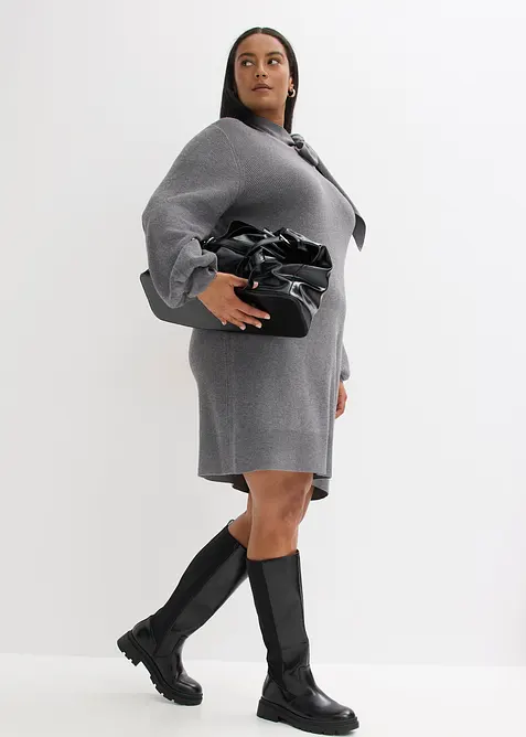 Strikkekjole i myk viskosemiks med sløyfe, bonprix