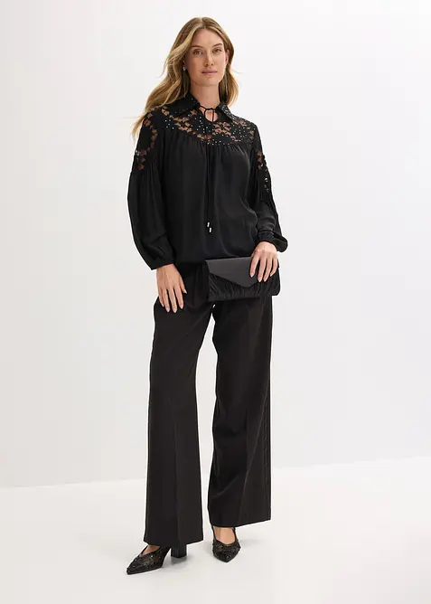 Slip on-bluse med blonde, bonprix