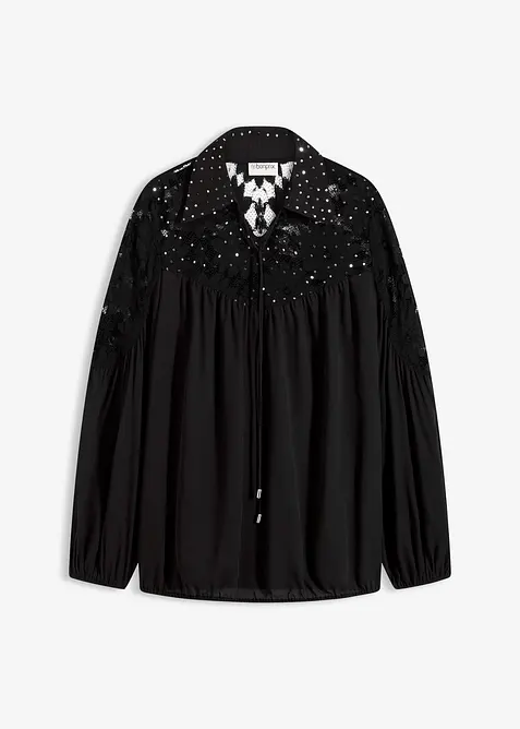 Slip on-bluse med blonde, bonprix