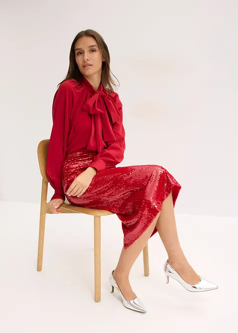 Paljettbrodert midiskjørt, bonprix