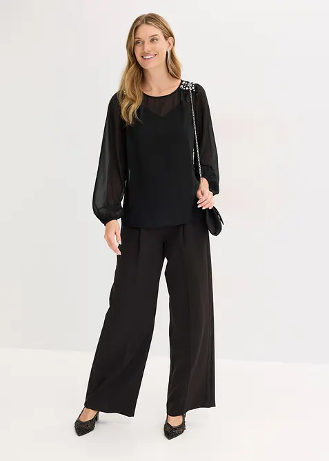 Chiffonbluse med strasspynt, bonprix