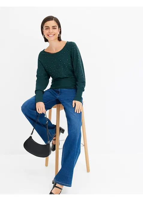 Finstrikket genser med strass, bonprix