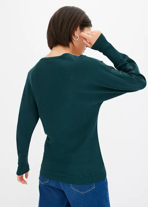 Finstrikket genser med strass, bonprix