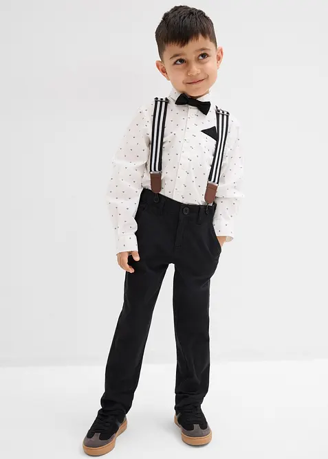 Langermet skjorte, stretchbukse, bukseseler og tversoversl&oslash;yfe (4 deler), bonprix