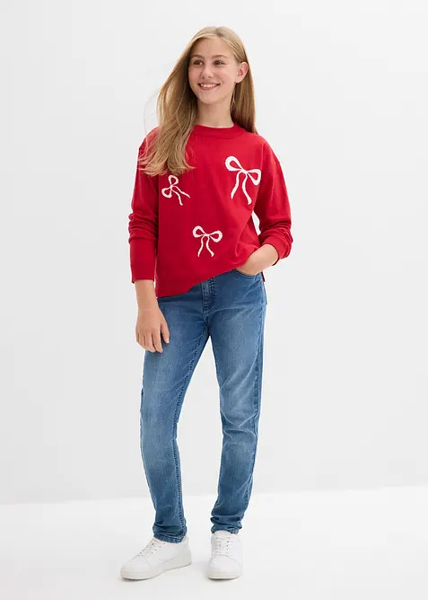 Finstrikket genser med sløyfer, bonprix