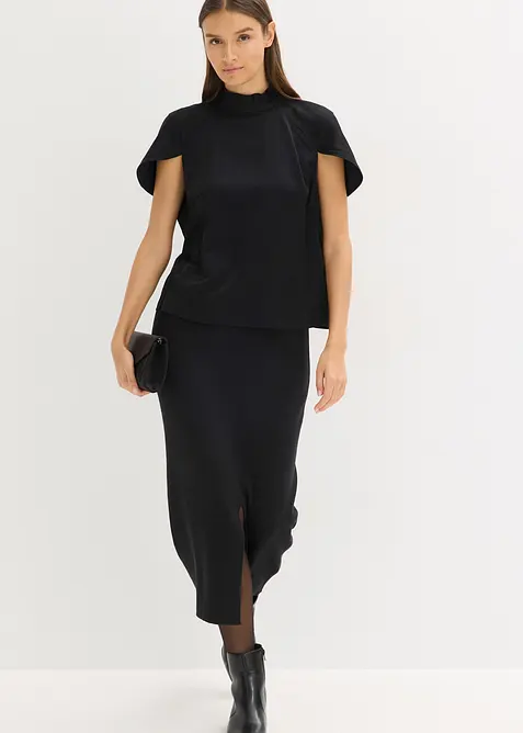 Elegant, kortermet bluse i glinsende sateng, bonprix