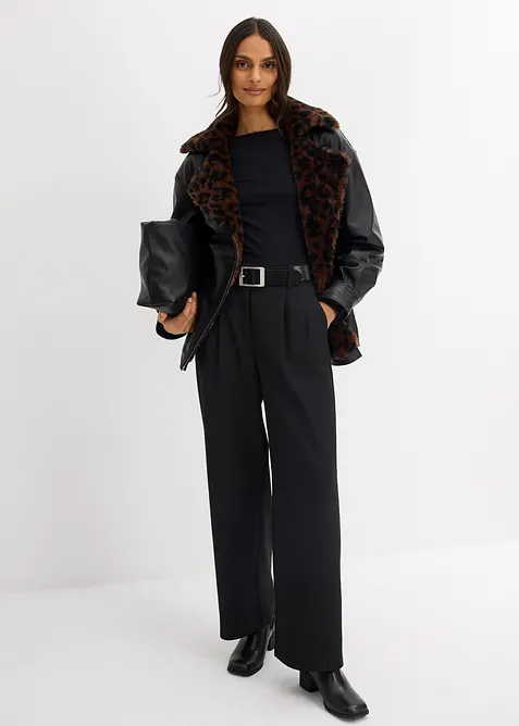 Jakke i imitert skinn med leopardmønstret fuskepels, bonprix