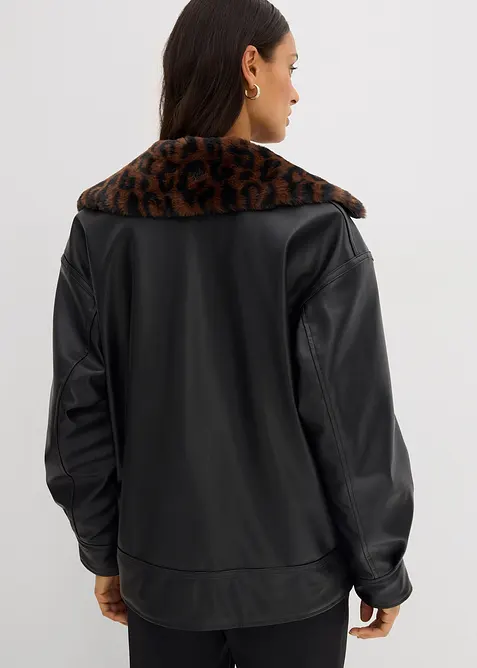 Jakke i imitert skinn med leopardmønstret fuskepels, bonprix