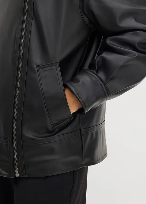 Jakke i imitert skinn med leopardmønstret fuskepels, bonprix