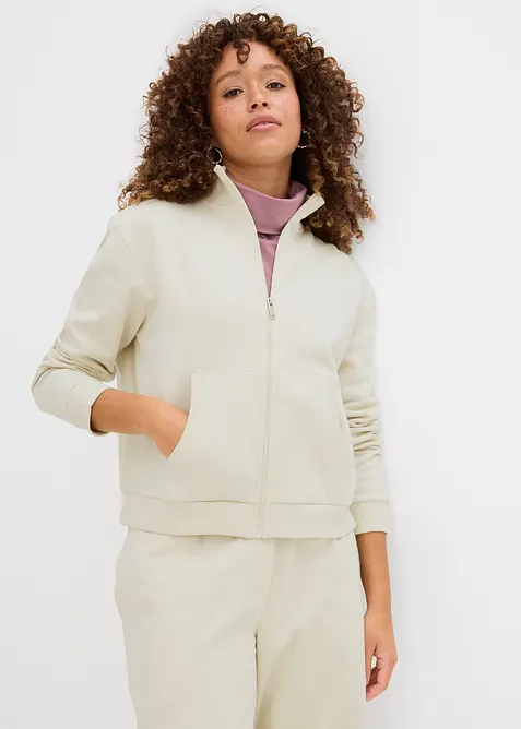 Sweatshirt i 100% økologisk bomull med glidelås, bonprix