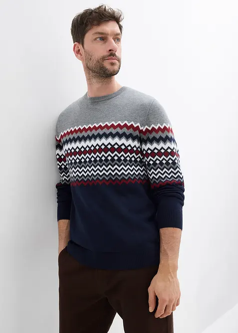 Genser med bomull og koftemønster, bonprix