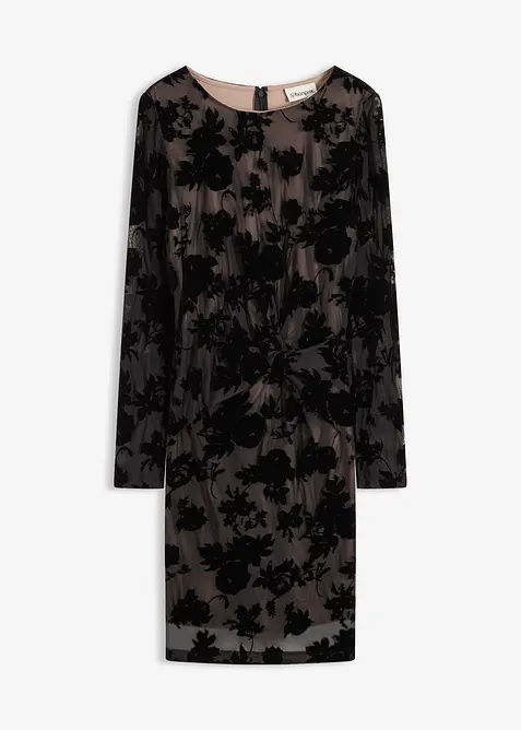 Minikjole i lett mesh med flockprint, bonprix