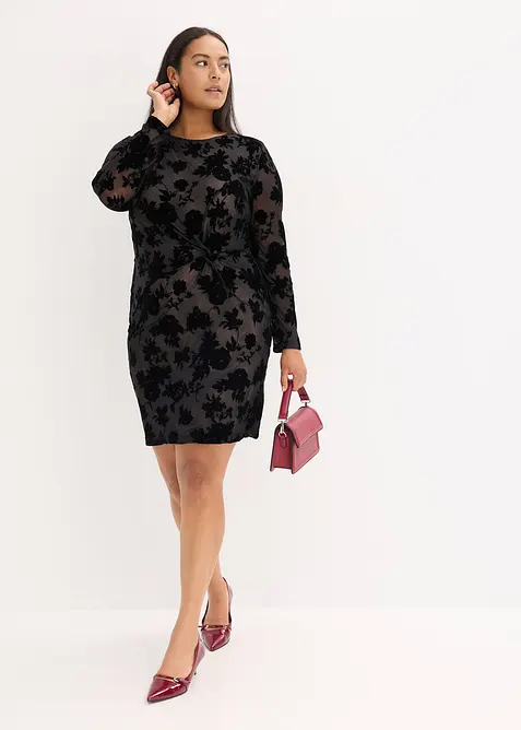 Minikjole i lett mesh med flockprint, bonprix