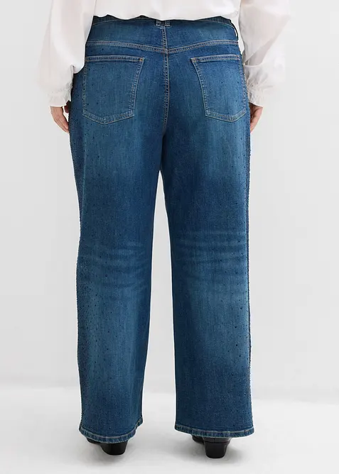 Wide Leg-jeans Mid Waist med glitterstener, bonprix