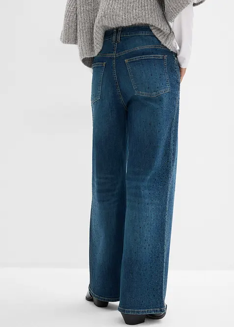 Wide Leg-jeans Mid Waist med glitterstener, bonprix