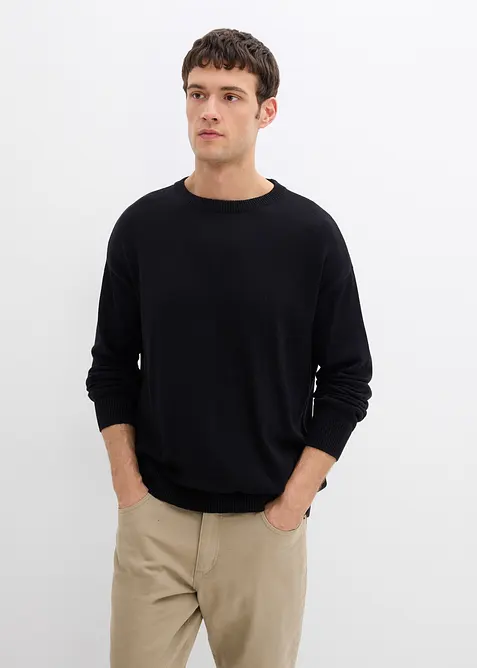 Genser i myk bomullsmiks med rund hals, Loose Fit, bonprix