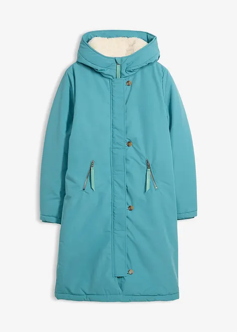 Vinterkåpe med pilefôr i hetten, bonprix