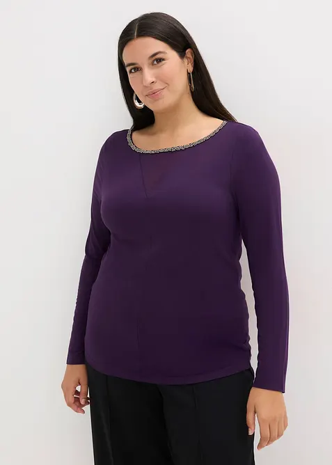 Topp med innfelt mesh og strass, bonprix