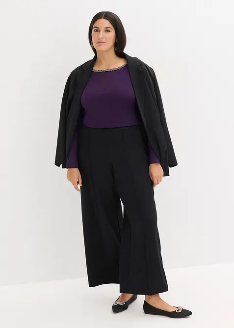 Topp med innfelt mesh og strass, bonprix