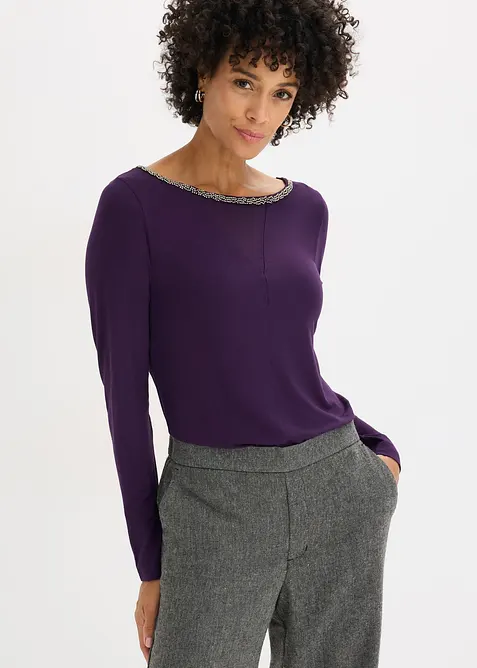 Topp med innfelt mesh og strass, bonprix