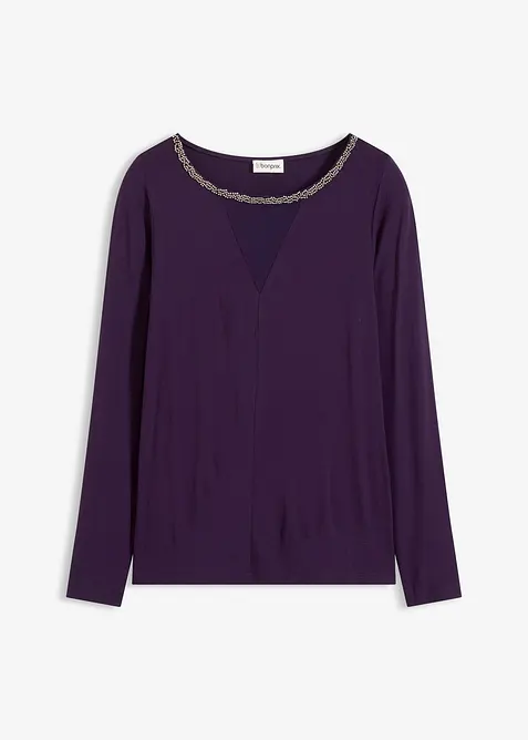 Topp med innfelt mesh og strass, bonprix