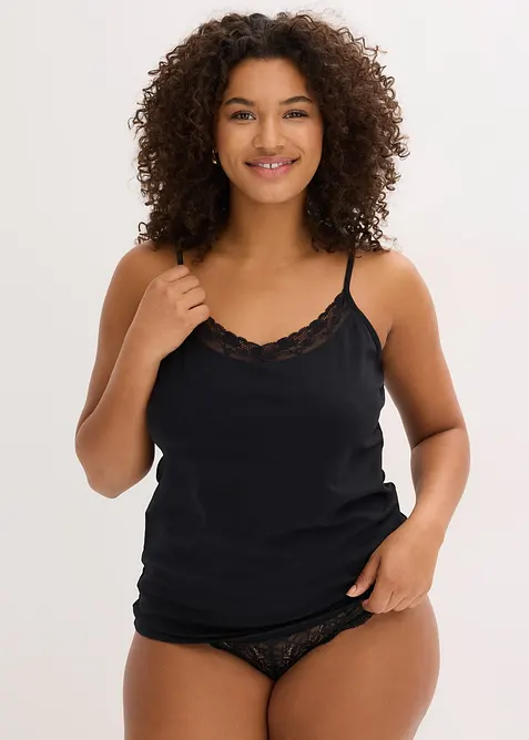 Singlet med økologisk bomull og blonder (2-pack), bonprix