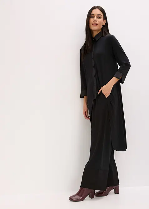 Jerseybluse med satengbesetning, bonprix